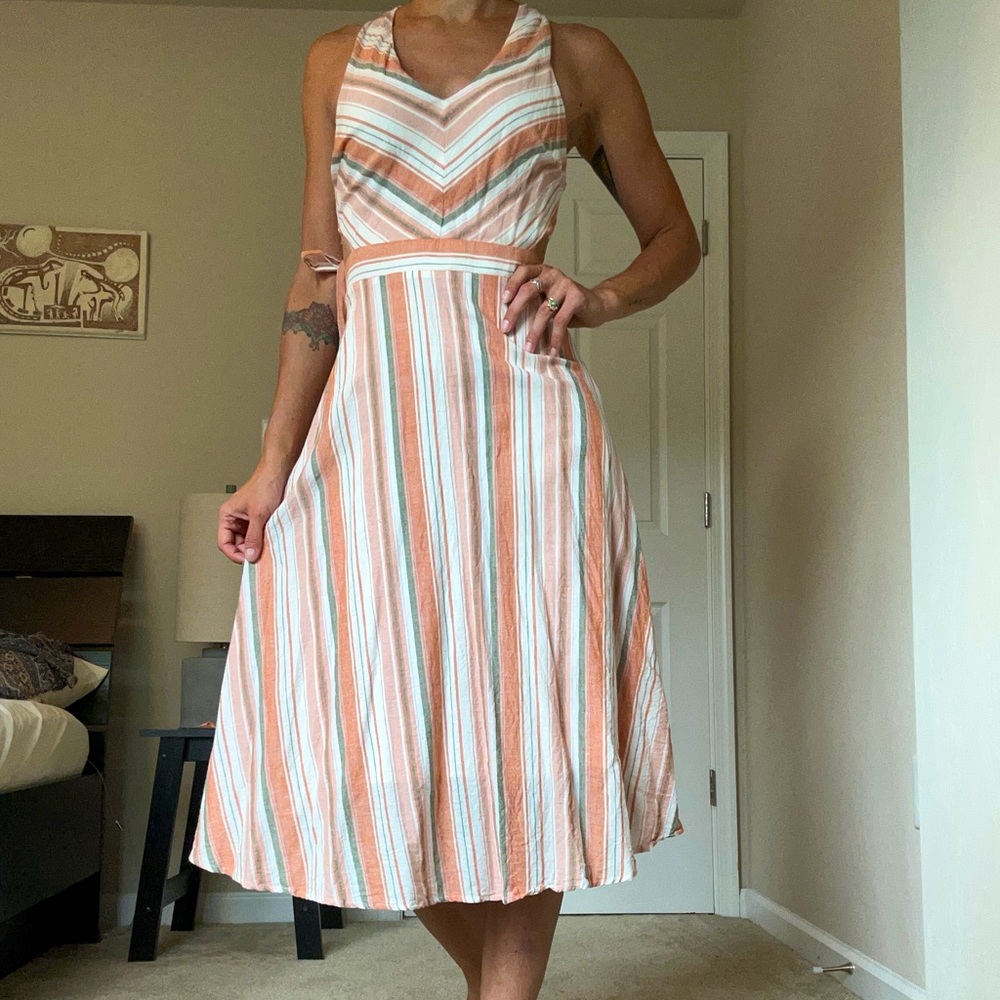 Casual Stripe Cross Back Boho Dress